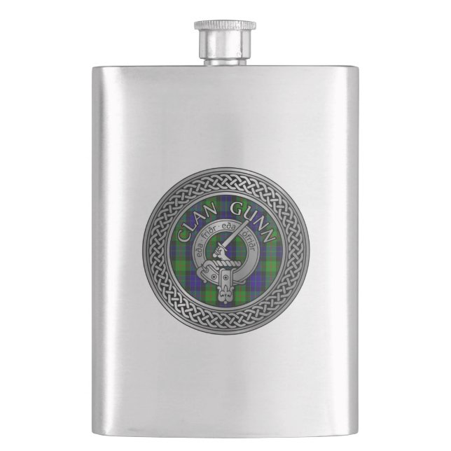 Clan Gunn Wappen & Tartan Knot Flask Flachmann (Vorderseite)