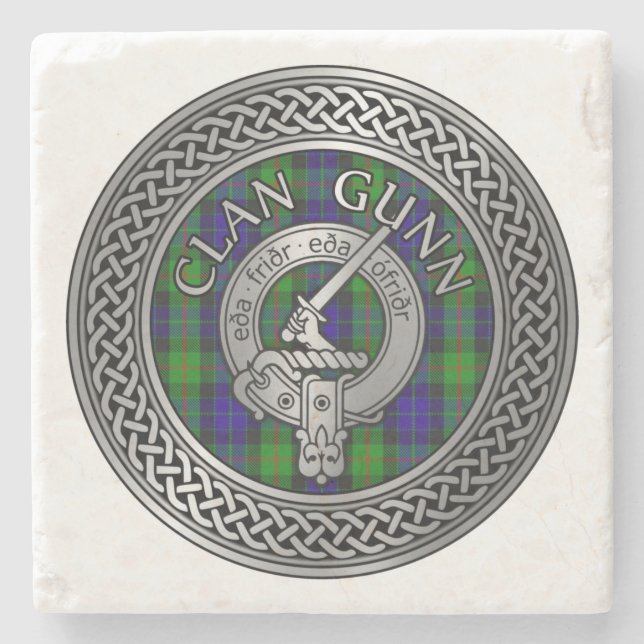 Clan Gunn Wappen & Tartan Knot Stone Untersetzer (Vorderseite)