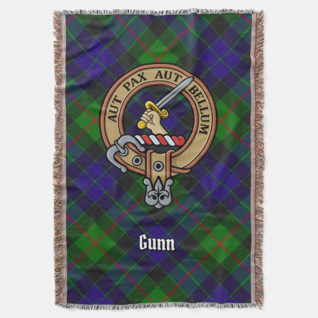 Clan Gunn-Wappen über Tartan Decke (Vorderseite Vertikal)