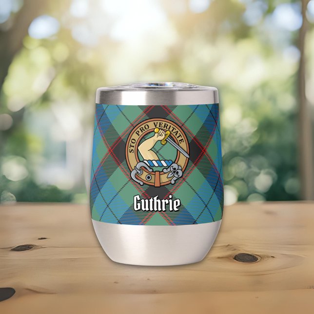 Clan Guthrie Wappen über Tartan (Von Creator hochgeladen)