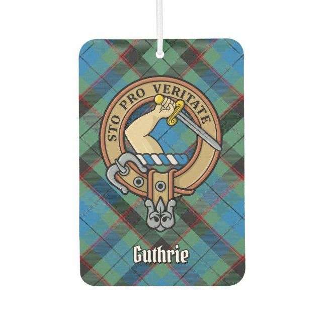 Clan Guthrie Wappen über Tartan Autolufterfrischer (Vorderseite)