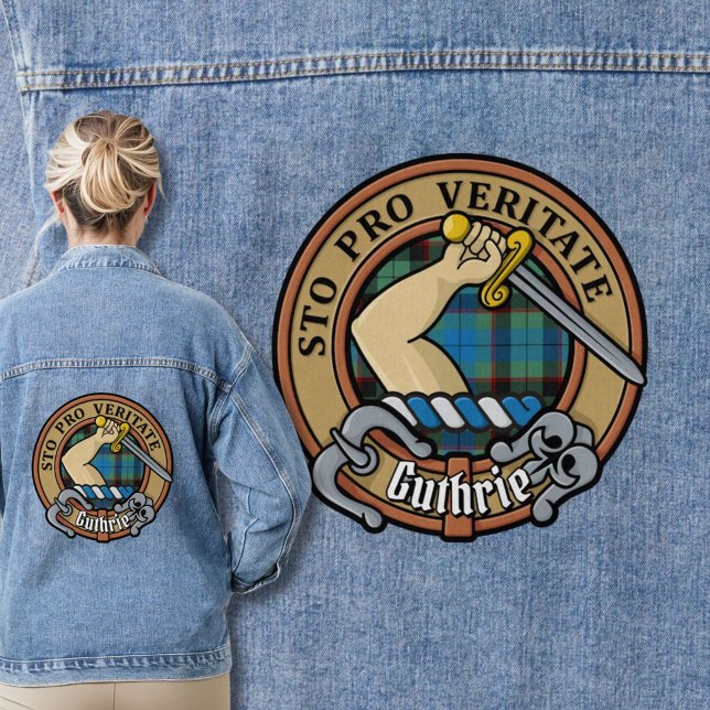 Clan Guthrie Wappen über Tartan Jeansjacke (Von Creator hochgeladen)