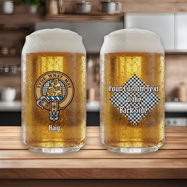 Clan Haig Crest over Check Tartan Dosenglas (Von Creator hochgeladen)