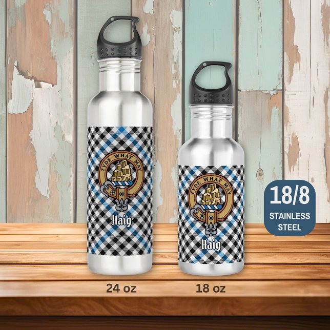 Clan Haig Crest over Check Tartan Edelstahlflasche (Von Creator hochgeladen)