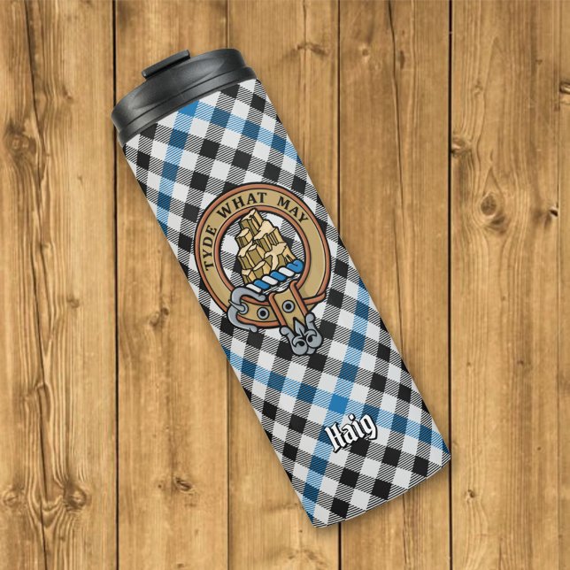 Clan Haig Crest over Check Tartan Thermosbecher (Von Creator hochgeladen)