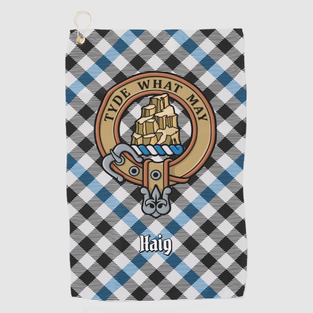 Clan Haig-Wappen über Check-Tartan Golfhandtuch (Vorderseite)