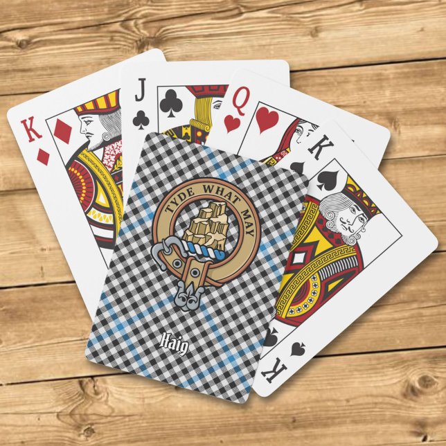 Clan Haig-Wappen über Karo-Tartan Spielkarten (Von Creator hochgeladen)