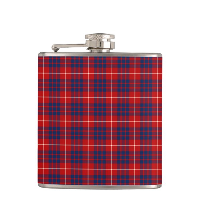 Clan Hamilton Bright Red und Royal Blue Tartan Flachmann (Vorderseite)