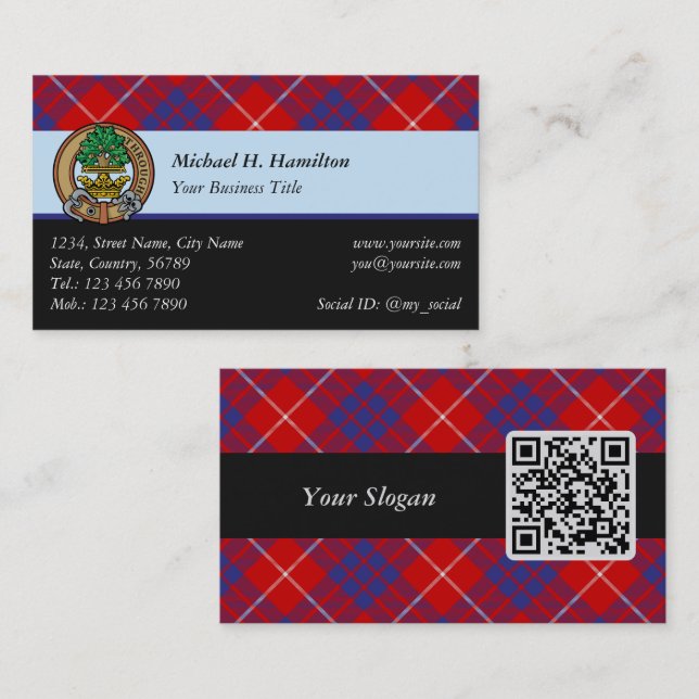 Clan Hamilton Red Tartan Business Card Visitenkarte (Vorne/Hinten)