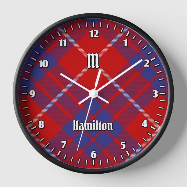 Clan Hamilton Red Tartan Large Clock Uhr (Vorderseite)