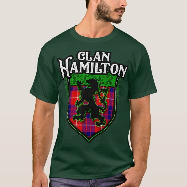 Clan Hamilton Surname Scottish Tartan Lion Wappen T-Shirt (Vorderseite)