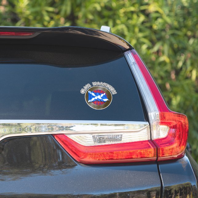 Clan Hamilton Tartan Knot & Flag Aufkleber (Auto Seite)