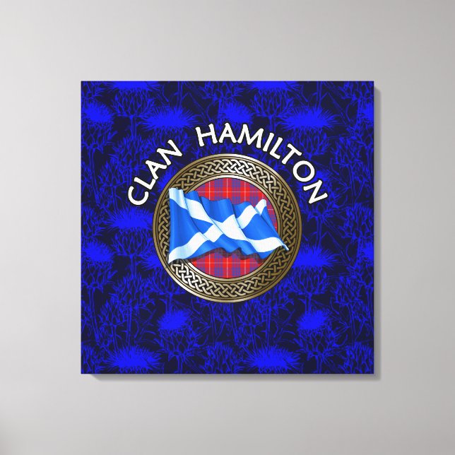 Clan Hamilton Tartan Knot & Flag Leinwanddruck (Vorderseite)