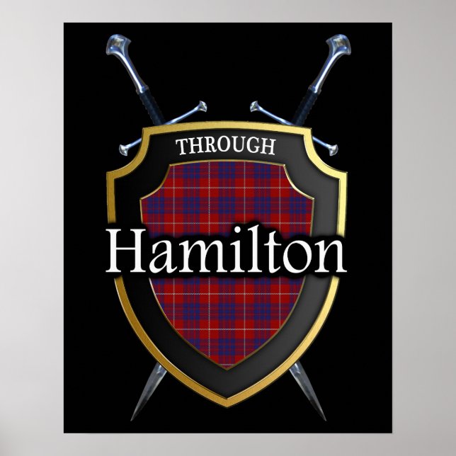 Clan Hamilton Tartan Scottish Shield & Schwerter Poster (Vorne)
