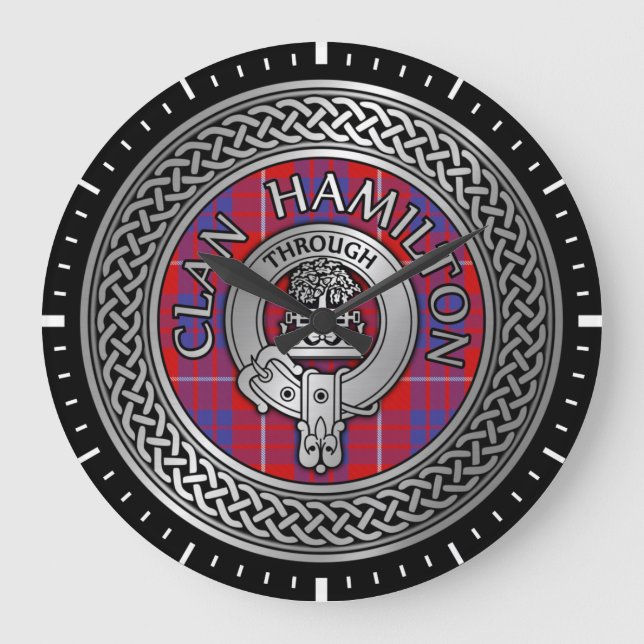 Clan Hamilton Wappen & Tartan Knot Large Clock Große Wanduhr (Vorderseite)