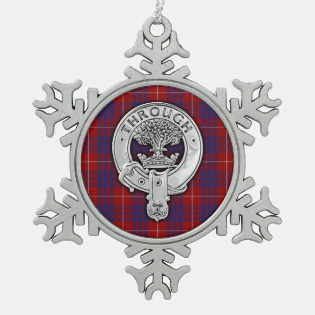 Clan Hamilton Wappen & Tartan Schneeflocken Zinn-Ornament (Vorderseite)