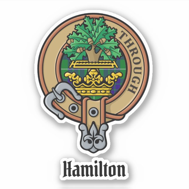 Clan Hamilton Wappen über Jagd auf Tartan Sticker (Vorderseite)