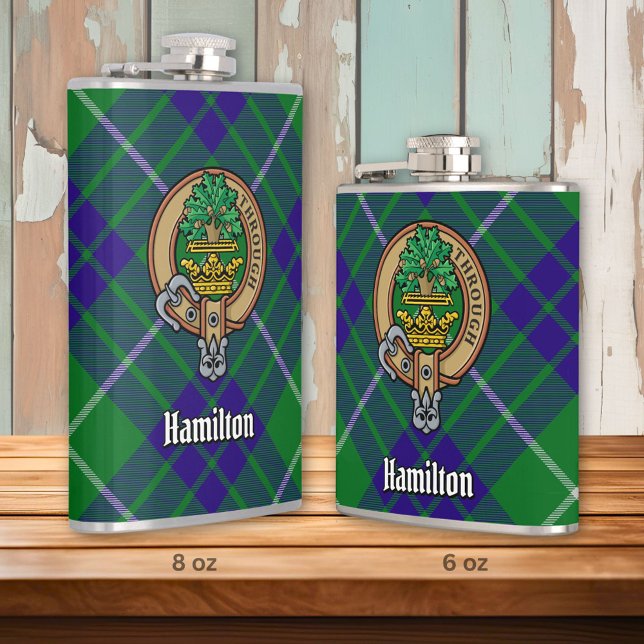 Clan Hamilton Wappen über Jagd Tartan Flachmann (Von Creator hochgeladen)