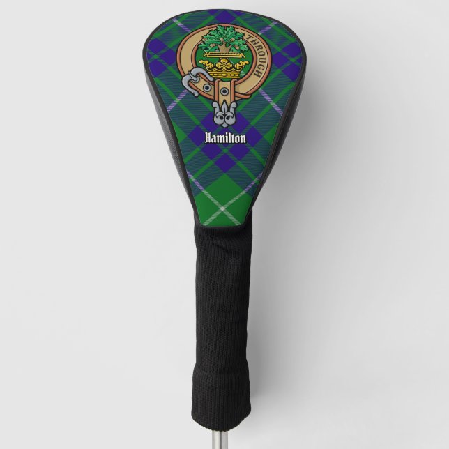 Clan Hamilton Wappen über Jagd Tartan Golf Headcover (Vorderseite)