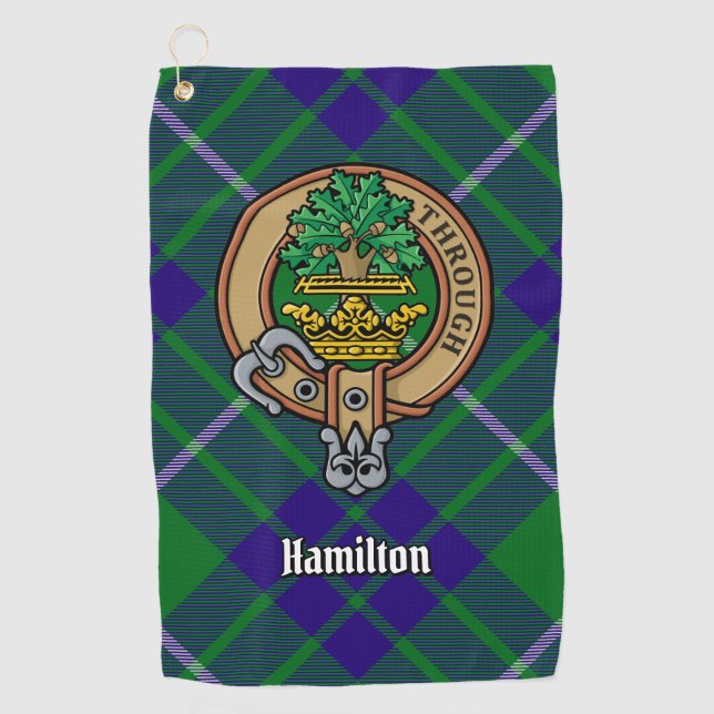 Clan Hamilton Wappen über Jagd Tartan Golf Towel Golfhandtuch (Vorderseite)