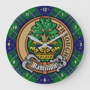 Clan Hamilton Wappen über Jagd Tartan Große Wanduhr