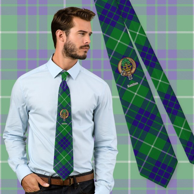 Clan Hamilton Wappen über Jagd Tartan Krawatte (Von Creator hochgeladen)