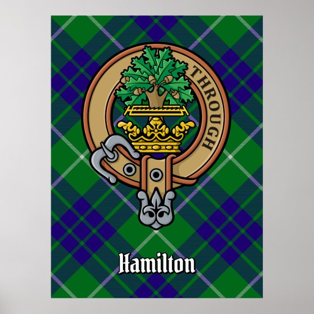 Clan Hamilton Wappen über Jagd Tartan Poster (Vorne)