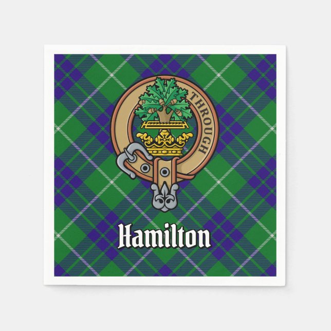 Clan Hamilton Wappen über Jagd Tartan Serviette (Vorderseite)