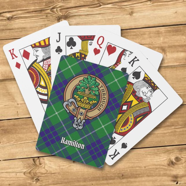 Clan Hamilton Wappen über Jagd Tartan Spielkarten (Von Creator hochgeladen)