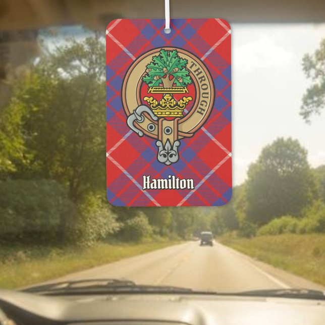 Clan Hamilton Wappen über Red Tartan Air Freshener Autolufterfrischer (Von Creator hochgeladen)