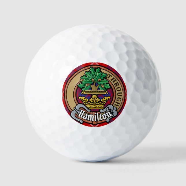 Clan Hamilton Wappen über Red Tartan Golfball (Vorderseite)