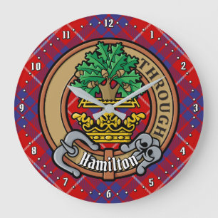 Clan Hamilton Wappen über Red Tartan Große Wanduhr