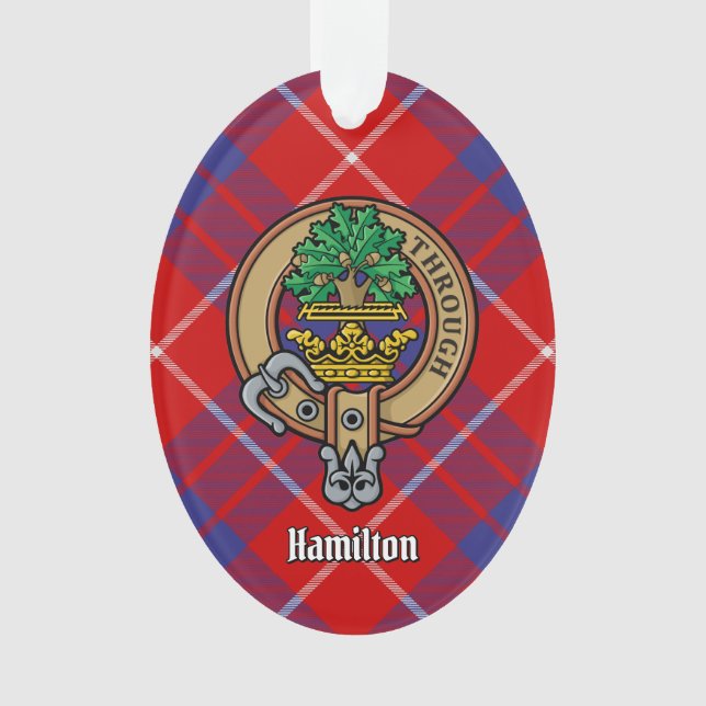 Clan Hamilton Wappen über Red Tartan Ornament (Vorderseite)
