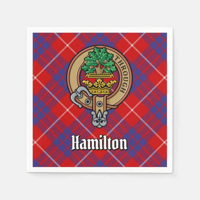 Clan Hamilton Wappen über Red Tartan Serviette (Vorderseite)