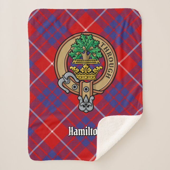 Clan Hamilton Wappen über Red Tartan Sherpadecke (Vorderseite)