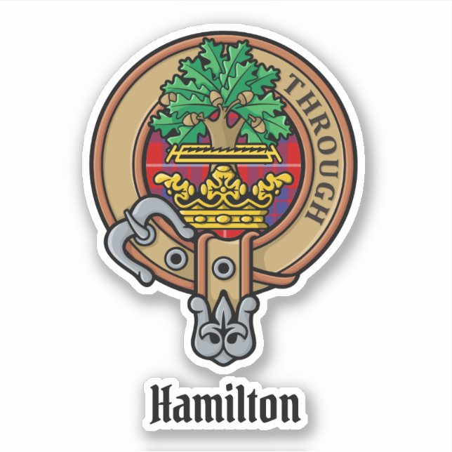 Clan Hamilton Wappen über Red Tartan Sticker (Vorderseite)