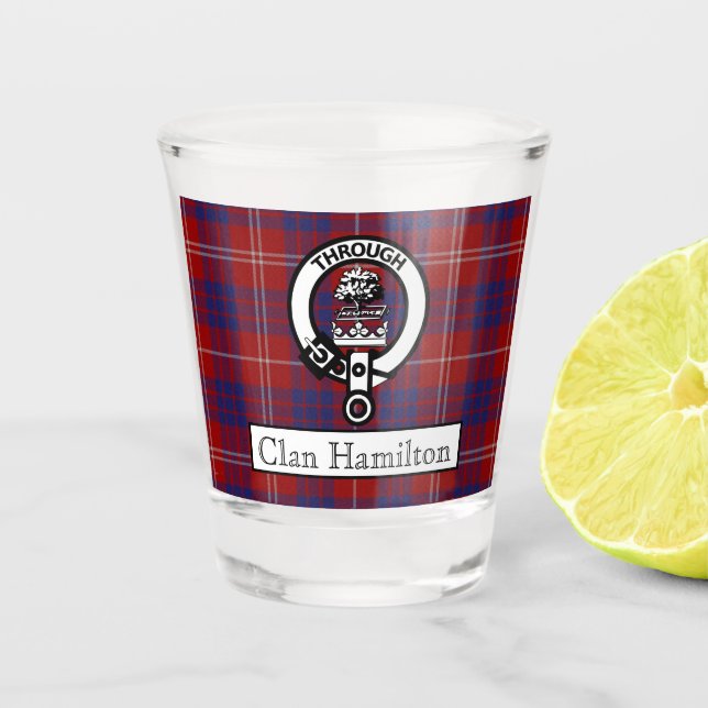 Clan Hamilton Wappen und Tartan Schnapsglas (Vorderseite)