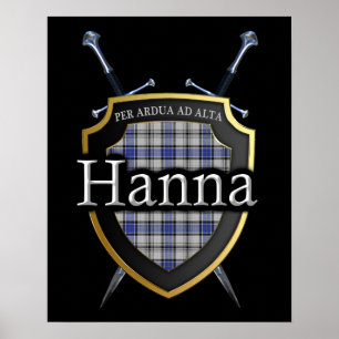 Clan Hanna Hannay Tartan Shield & Schwerter Print Poster