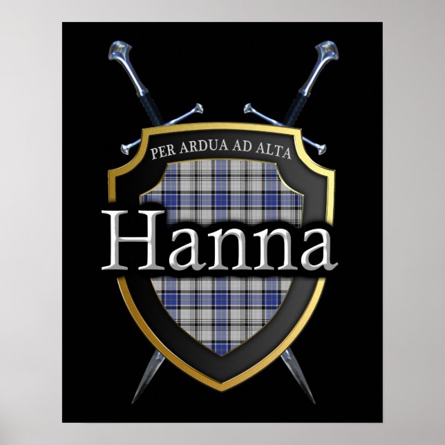 Clan Hanna Hannay Tartan Shield & Schwerter Print Poster (Vorne)