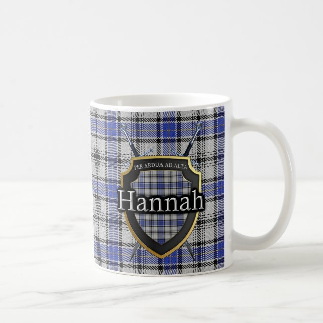 Clan-Hannah Hannay Tartan-Schild gekreuzte Tasse (Rechts)