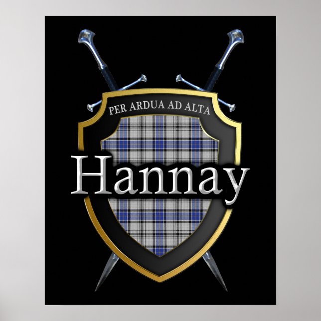 Clan Hannay Tartan Shield & Schwerter Print Poster (Vorne)