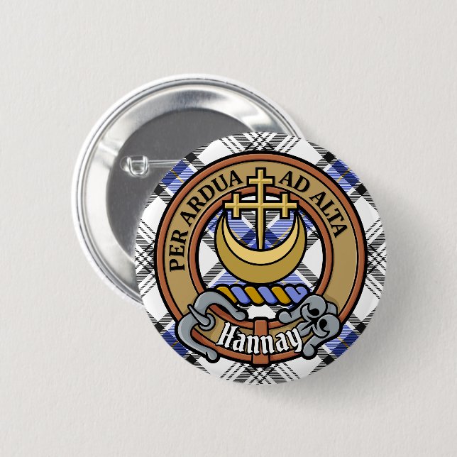 Clan Hannay Wappen über Tartan Button (Vorne & Hinten)