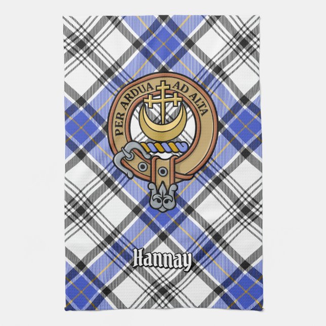 Clan Hannay Wappen über Tartan Geschirrtuch (Vertikal)