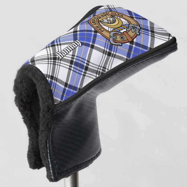 Clan Hannay Wappen über Tartan Golf Headcover (3/4 Vorderseite)
