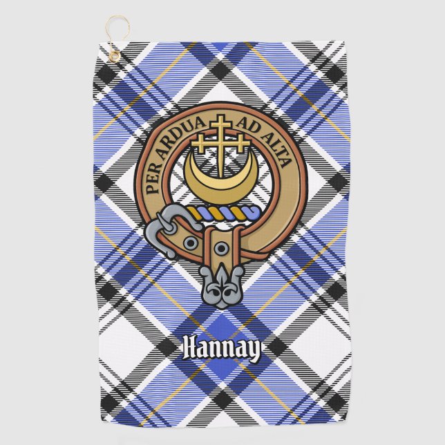 Clan Hannay Wappen über Tartan Golfhandtuch (Vorderseite)