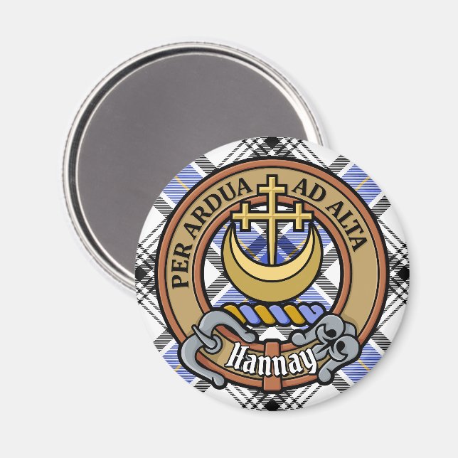Clan Hannay Wappen über Tartan Magnet (Vorderseite/Rückseite)