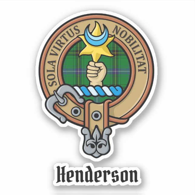 Clan Henderson Wappen über Tartan Aufkleber (Vorderseite)