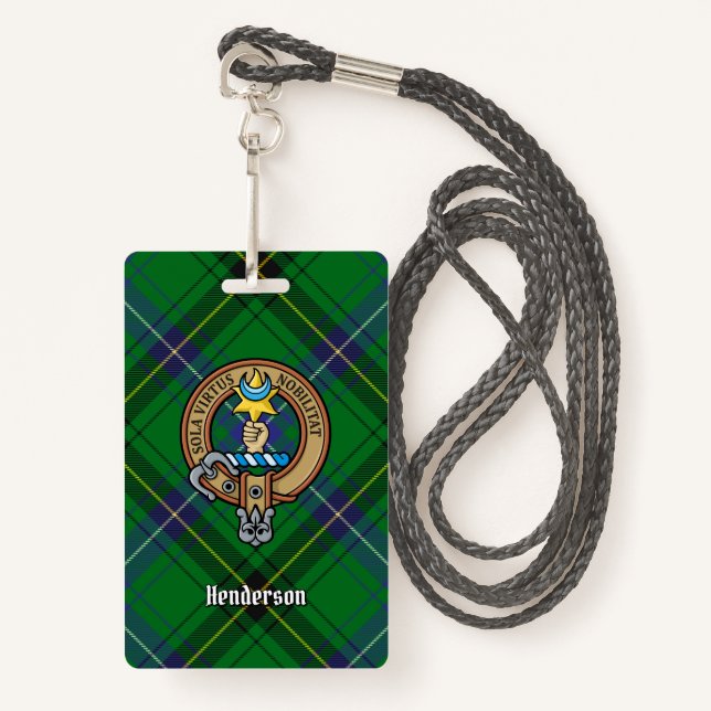 Clan Henderson Wappen über Tartan Ausweis (Vorderseite mit Schlüsselband)