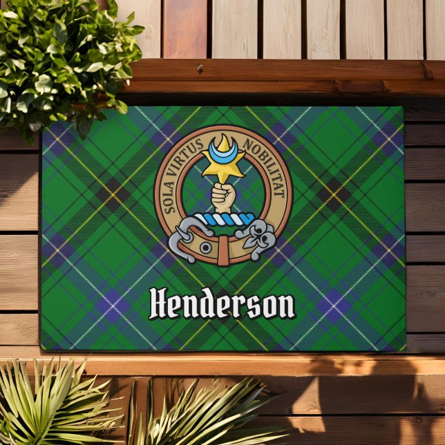 Clan Henderson Wappen über Tartan Fußmatte (Von Creator hochgeladen)