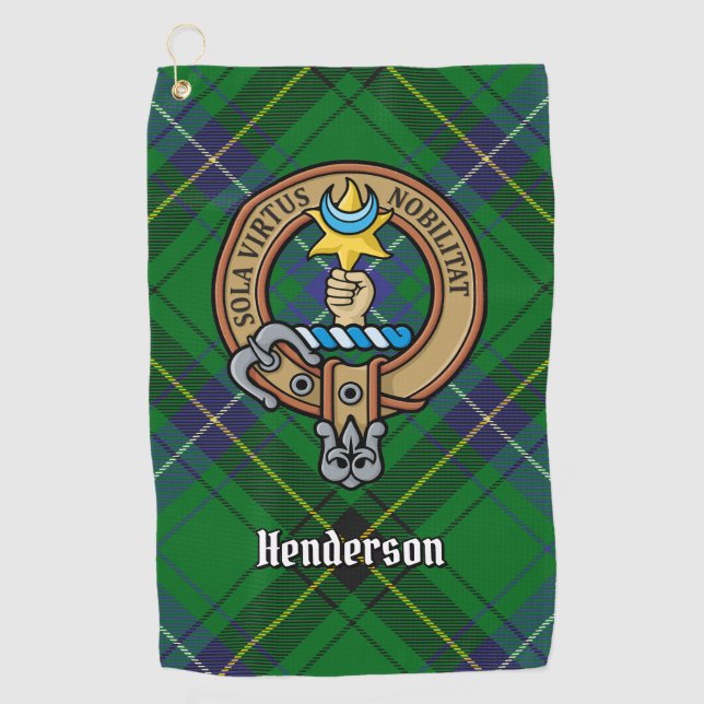 Clan Henderson Wappen über Tartan Golfhandtuch (Vorderseite)